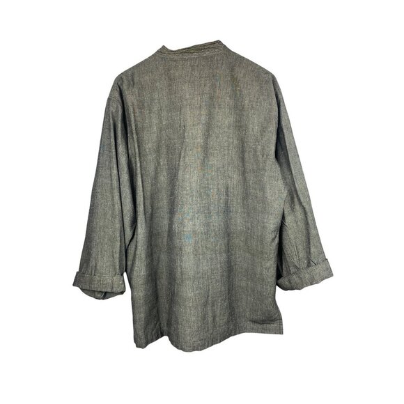 Fabtibet Traditional Linen Look Women Shirt Large 100% Cotton Gray - Picture 2 of 5